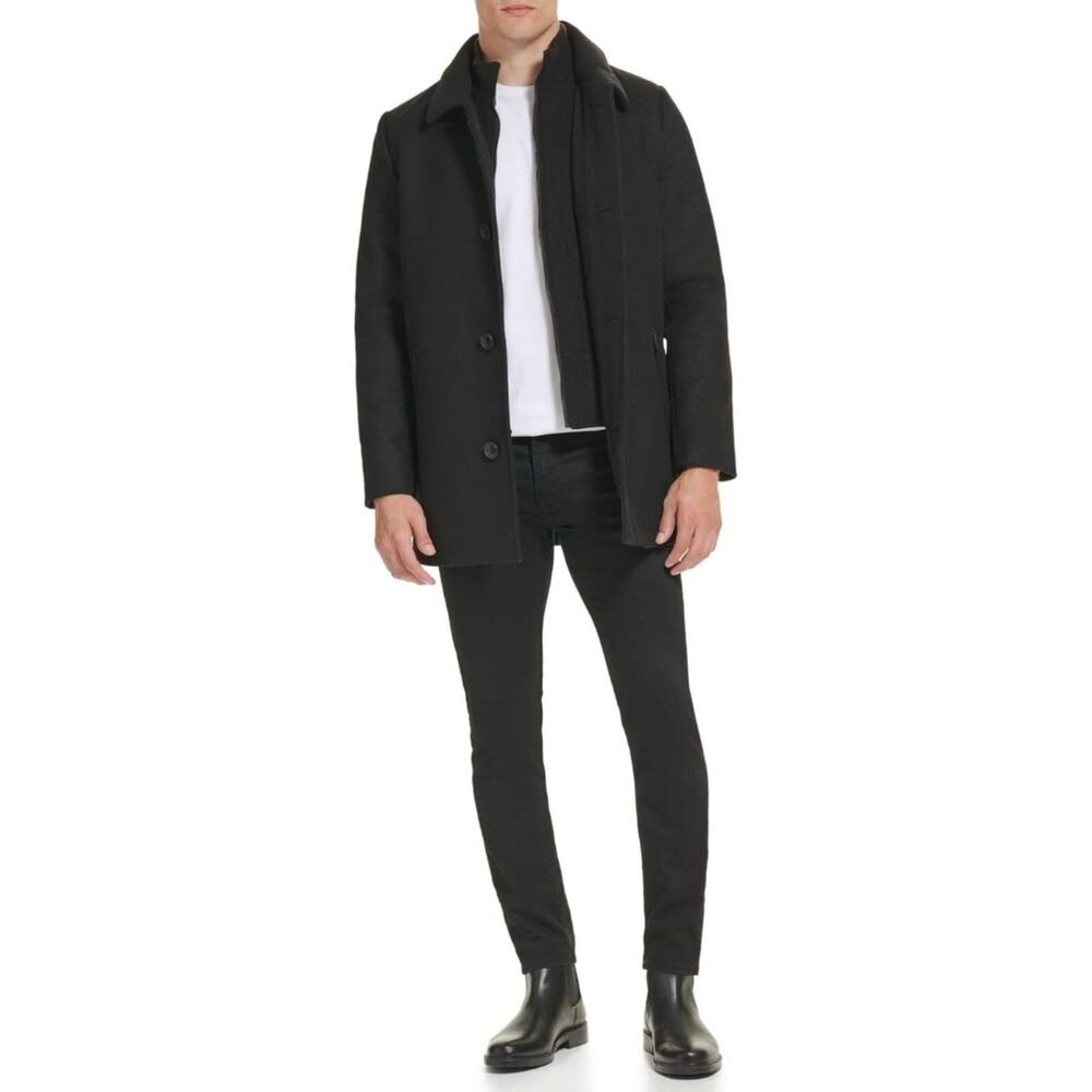Kenneth Cole Mockneck Sweater‎ Lined Wool Blend Coat, Inner Quilted Black, Large